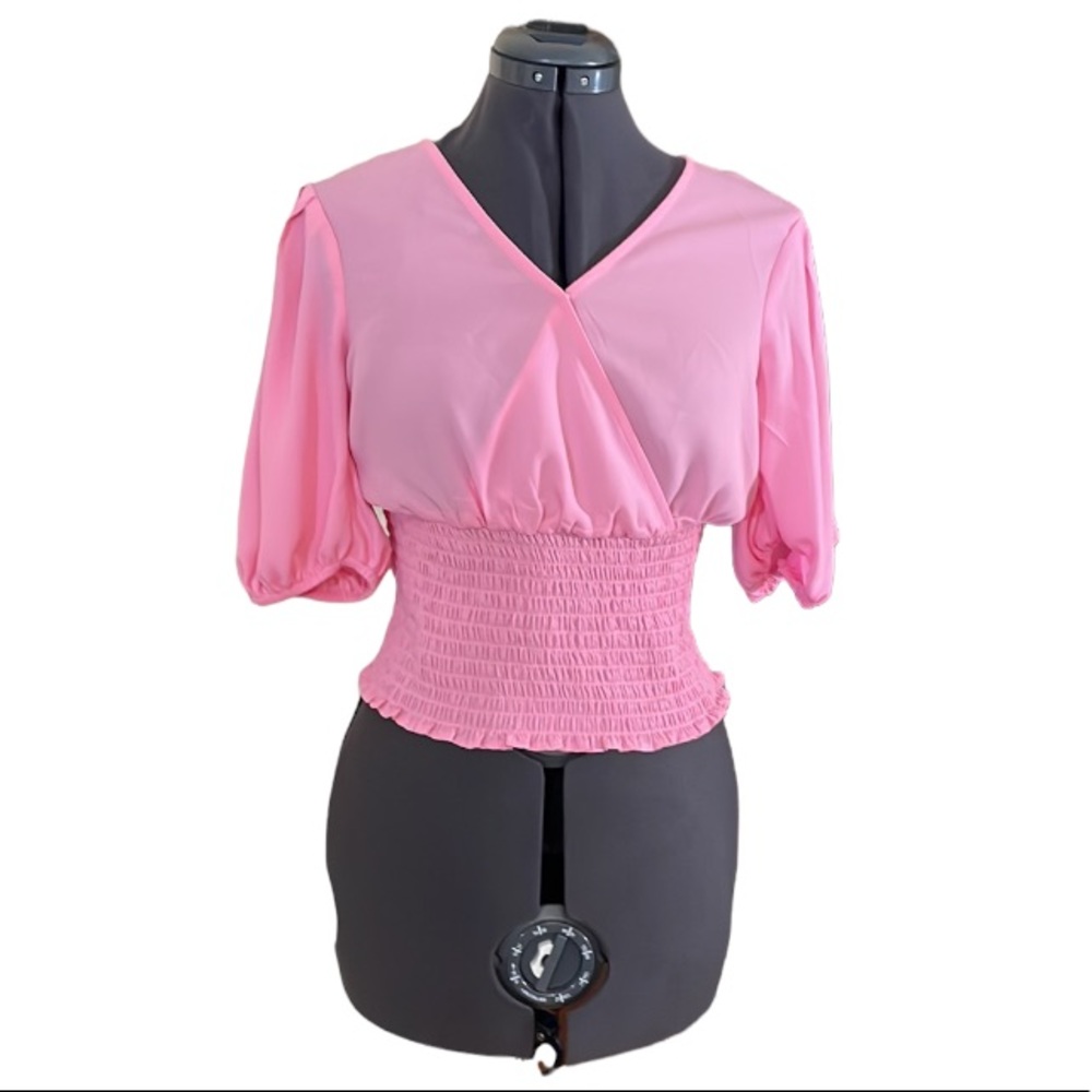 1. State Bubblegum Pink Semi-sheer Peasant Blouse Size Small